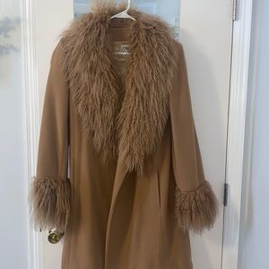 Marvin Richards Womans coat wool w/Mongolian lamb hair collar cuff